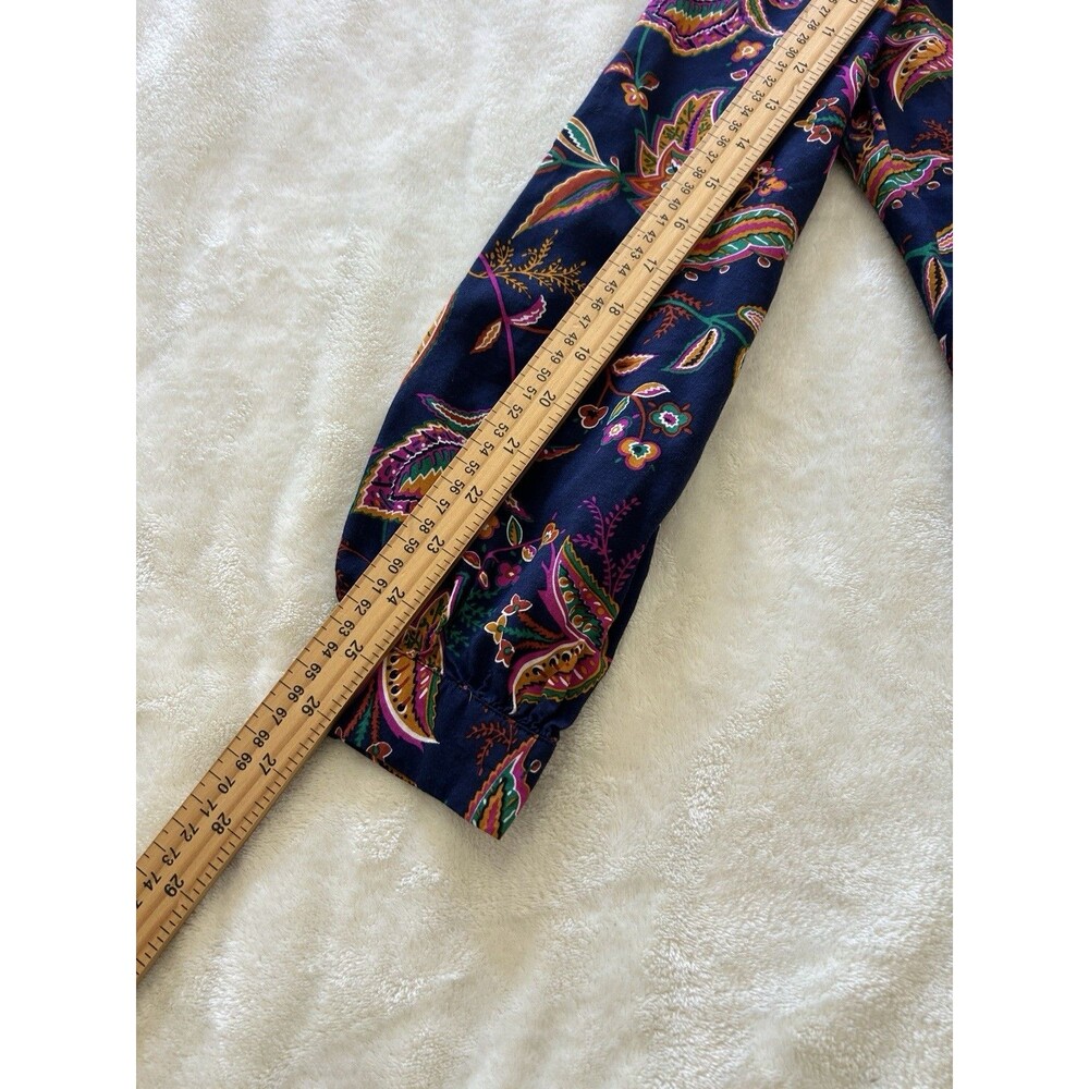 Schrader Sport NY Dress SZ 12 Button Navy Floral Boho Modest Chic Retro Vintage - Picture 10 of 11